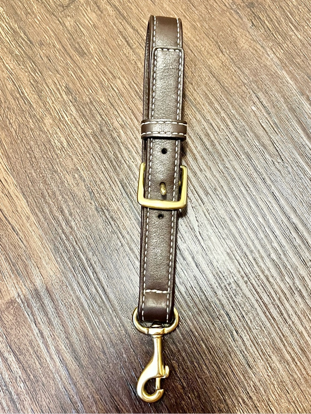 Coach Brown Leather Key/Card Holder Strap with Gold Hardware